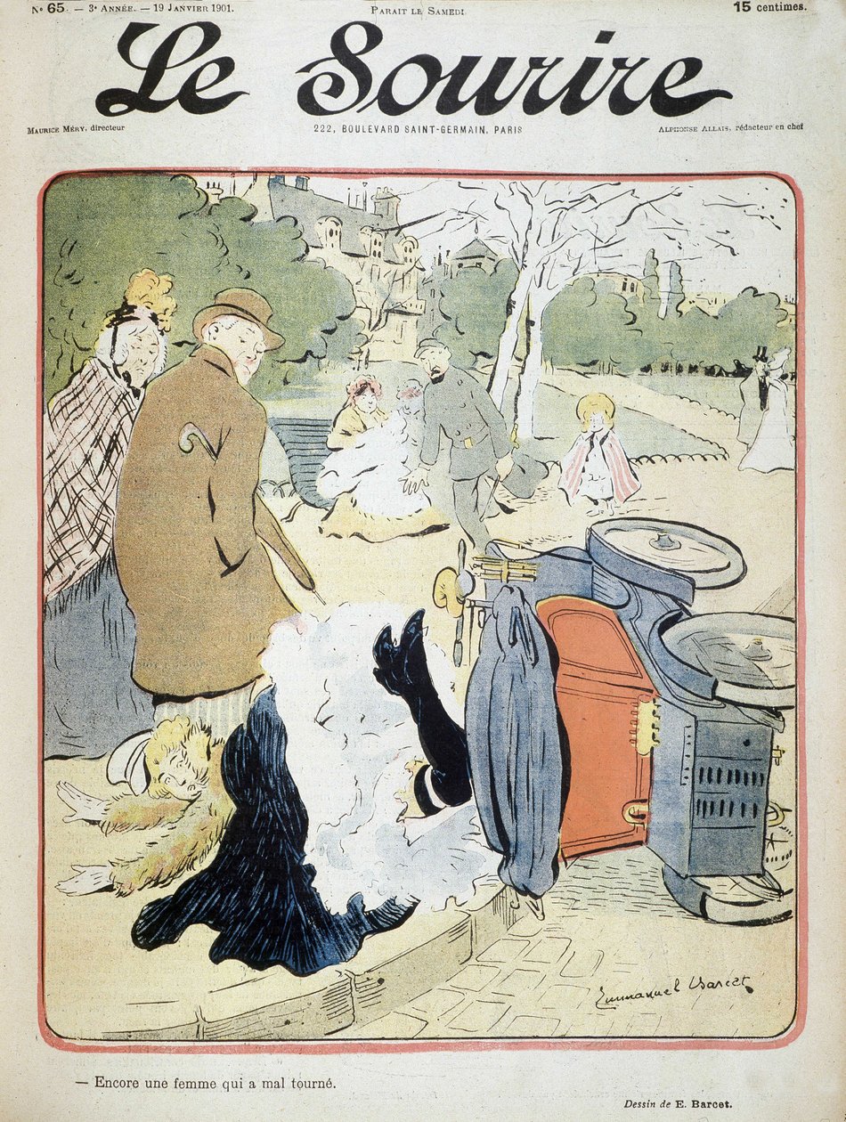 Wypadek samochodowy: „Kolejna kobieta, która się myli.” Ilustracja autorstwa Emmanuela Barceta (1870-1940) - w „Le Smile” z 19.01.2001 autorstwa Emmanuel Barcet