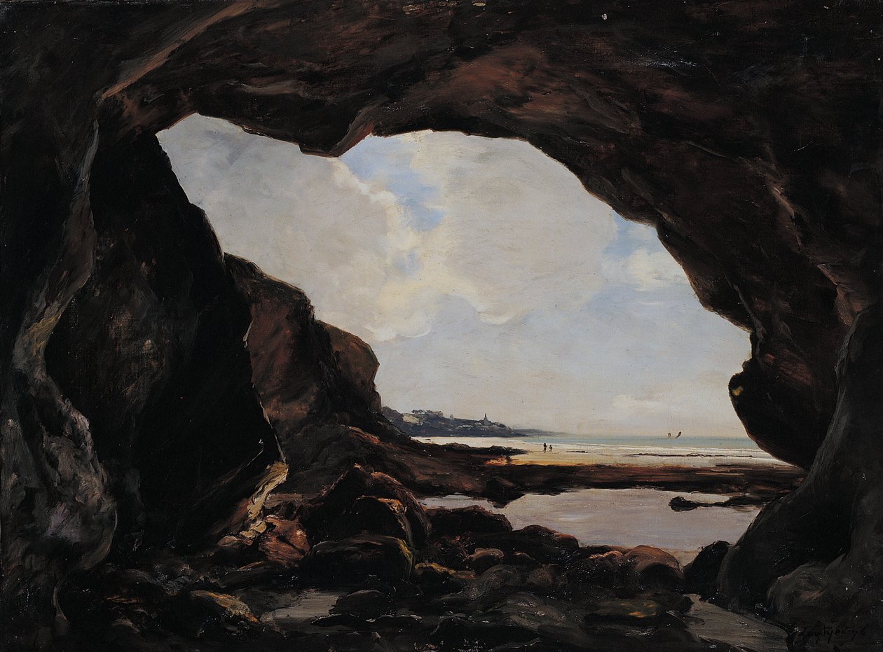 Jaskinia Ris pod żelazistym klifem, Douarnenez, sierpień 1876 (olej na płótnie) autorstwa Emmanuel Lansyer
