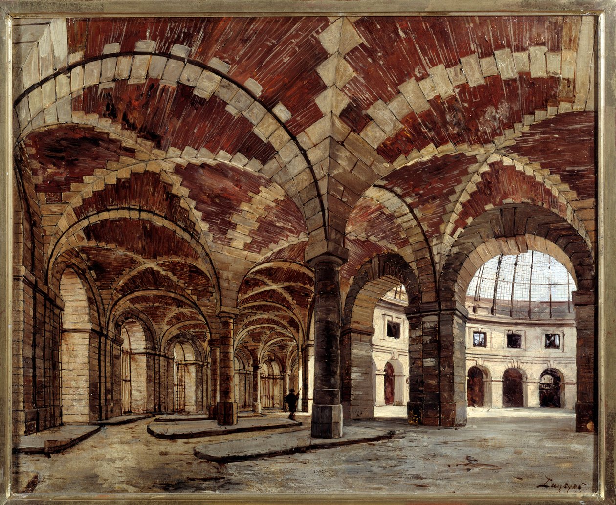 Widok wnętrza starej hali pszennej. Obraz Emmanuela Lansyera (1835-1893) autorstwa Emmanuel Lansyer