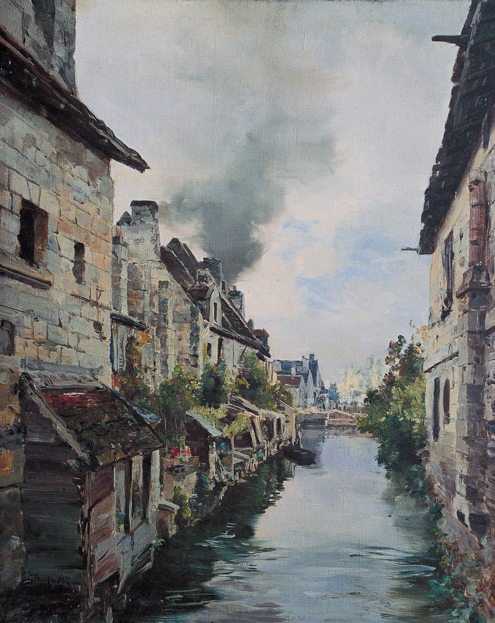 Kanał Beaulieu, widok na most na drodze z Loches do Beaulieu. 1891 (olej na płótnie) autorstwa Emmanuel Lansyer