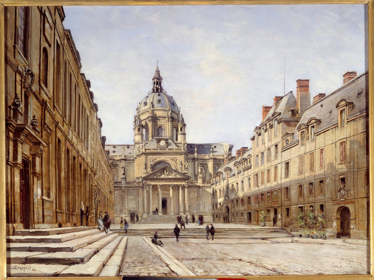 Dwór starej Sorbony w Paryżu. Obraz Emmanuela Lansyera (1835-1893) autorstwa Emmanuel Lansyer