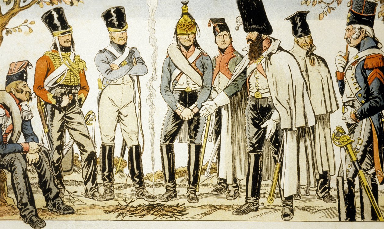 Armee Francaise 1810 od lewej do prawej koń-leger lancier Houzard- jeździec Dutrain Dragon autorstwa Emmanuel Poire Caran D