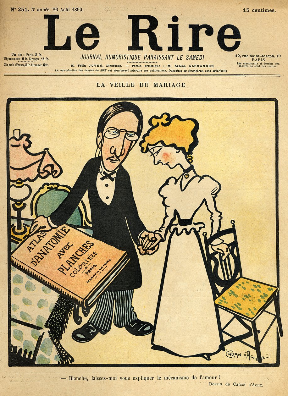 W przeddzień ślubu, karykatura z okładki „Le Rire”, 26 sierpnia 1899 r. autorstwa Emmanuel Poire Caran D