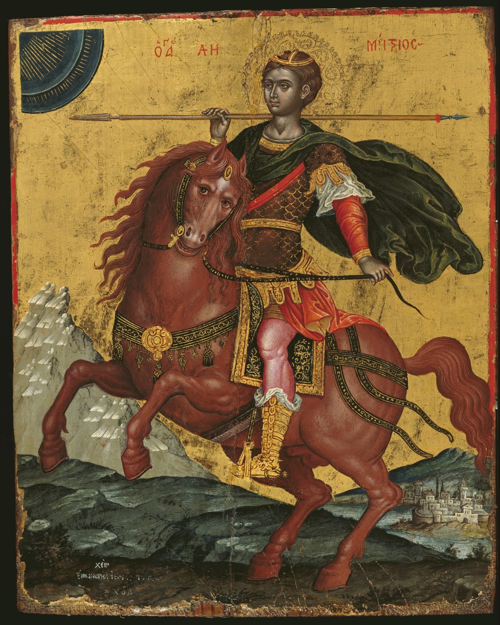 Ikona św. Demetriosa na koniu, 1672 (tempera jajeczna na panelu) autorstwa Emmanuel Tzanes