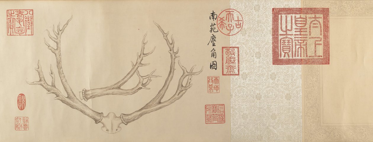 Dwa obrazy przedstawiające poroże jelenia z lat 1762 i 1767. autorstwa Emperor Qianlong