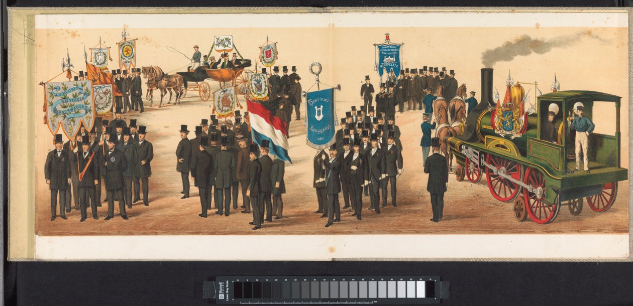 Procesja w Haarlemie, 1872 (tablica 11) Procesja w Haarlemie 1 kwietnia 1872 r. (tytuł serii na obiekcie) autorstwa Emrik and Binger