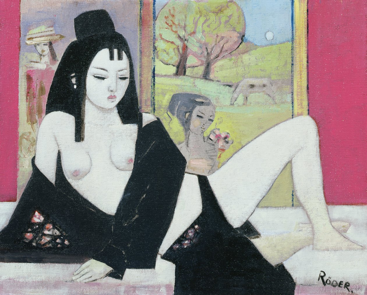 Czarne kimono, 2008 (olej na pokładzie) autorstwa Endre Roder