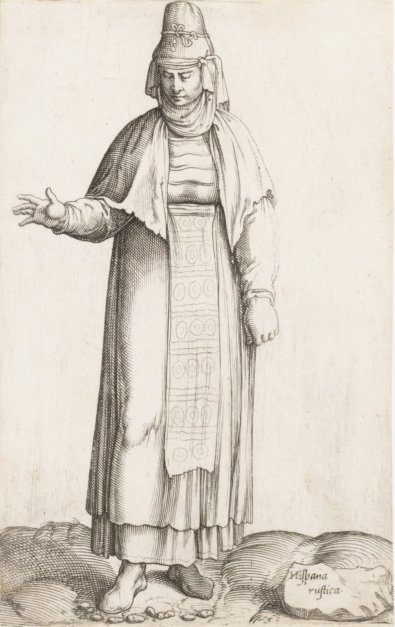 Talerz kostiumowy: Hispana Rustica z etykietą na skale, ca. 1557-58. autorstwa Enea Vico