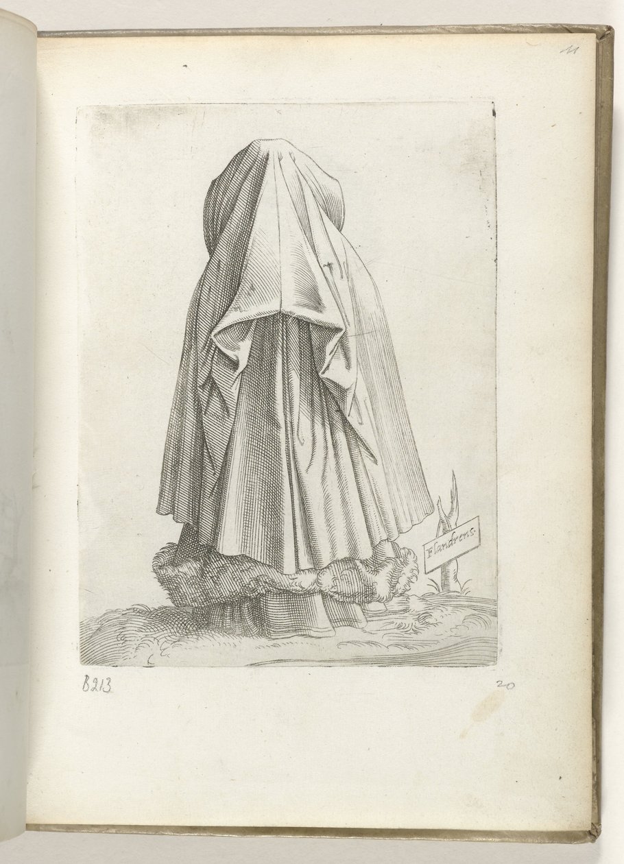 Flandria (tytuł na obiekcie) Een vrouw uit Vlaanderen, gekleed volgens de mode van ca. 1550 Postawy różnych narodów naszych czasów (tytuł serii) autorstwa Enea Vico
