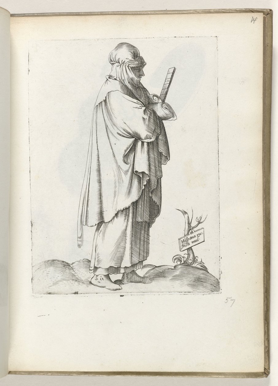 Hiszpanka wiejska (tytuł na obiekcie) Vrouw naar rechts, gekleed w języku hiszpańskim kleding ca. 1550 Postawy różnych narodów naszych czasów (tytuł serii) autorstwa Enea Vico