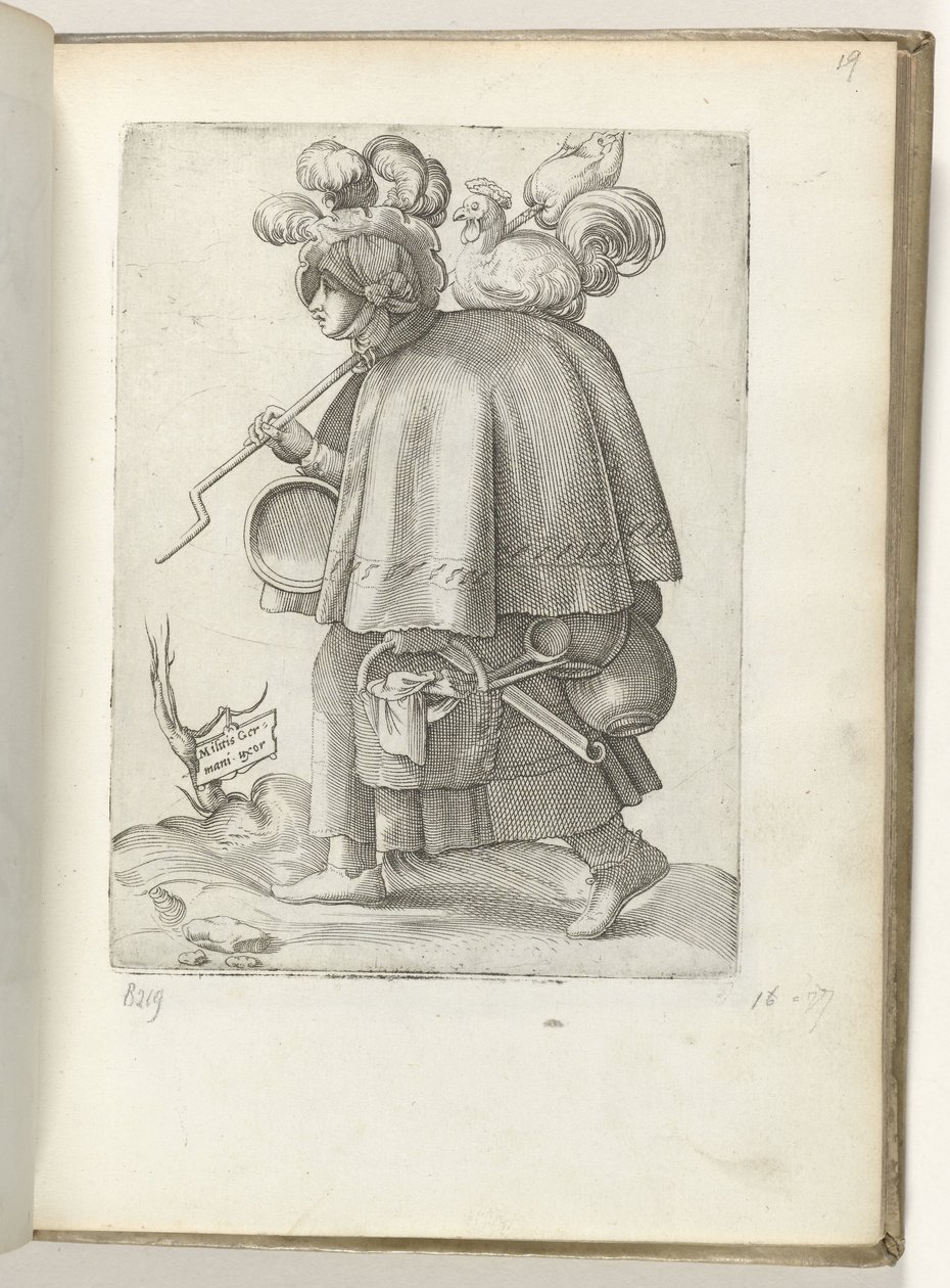 Żona żołnierza niemieckiego (tytuł na obiekcie) Duitse soldatenvrouw, gekleed volgens de mode van ca. 1550 Postawa różnych narodów naszych czasów autorstwa Enea Vico