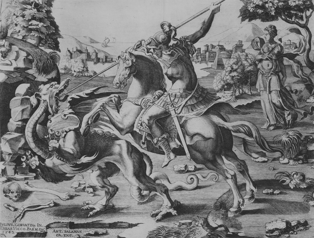 Św. Jerzy zabijający smoka, 1542. autorstwa Enea Vico