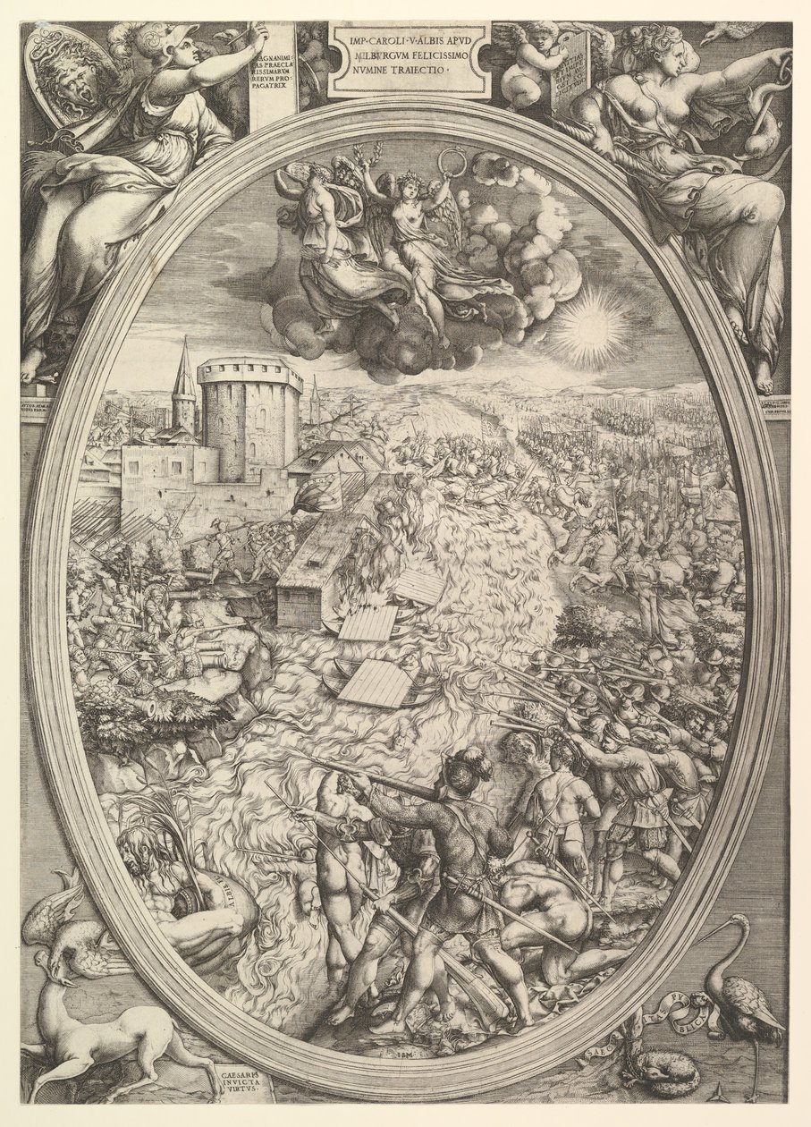 Bitwa pod Mühlberg z wojskami Karola V przekraczającymi Łabę, 1551. autorstwa Enea Vico