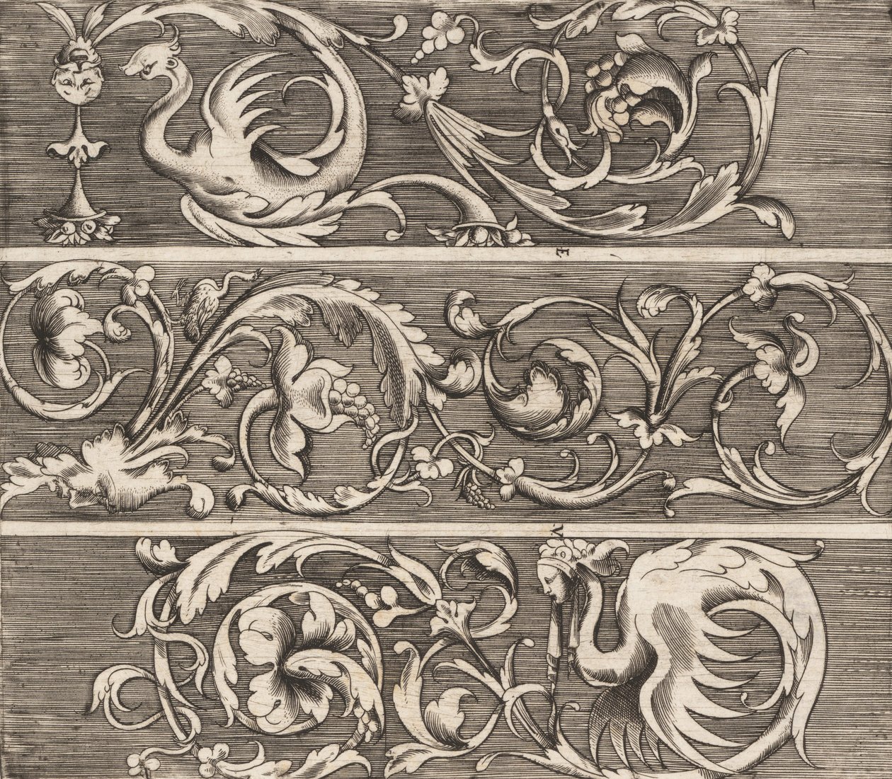 Trzy fryzy z ozdobnymi liśćmi, ca. 1541-43. autorstwa Enea Vico