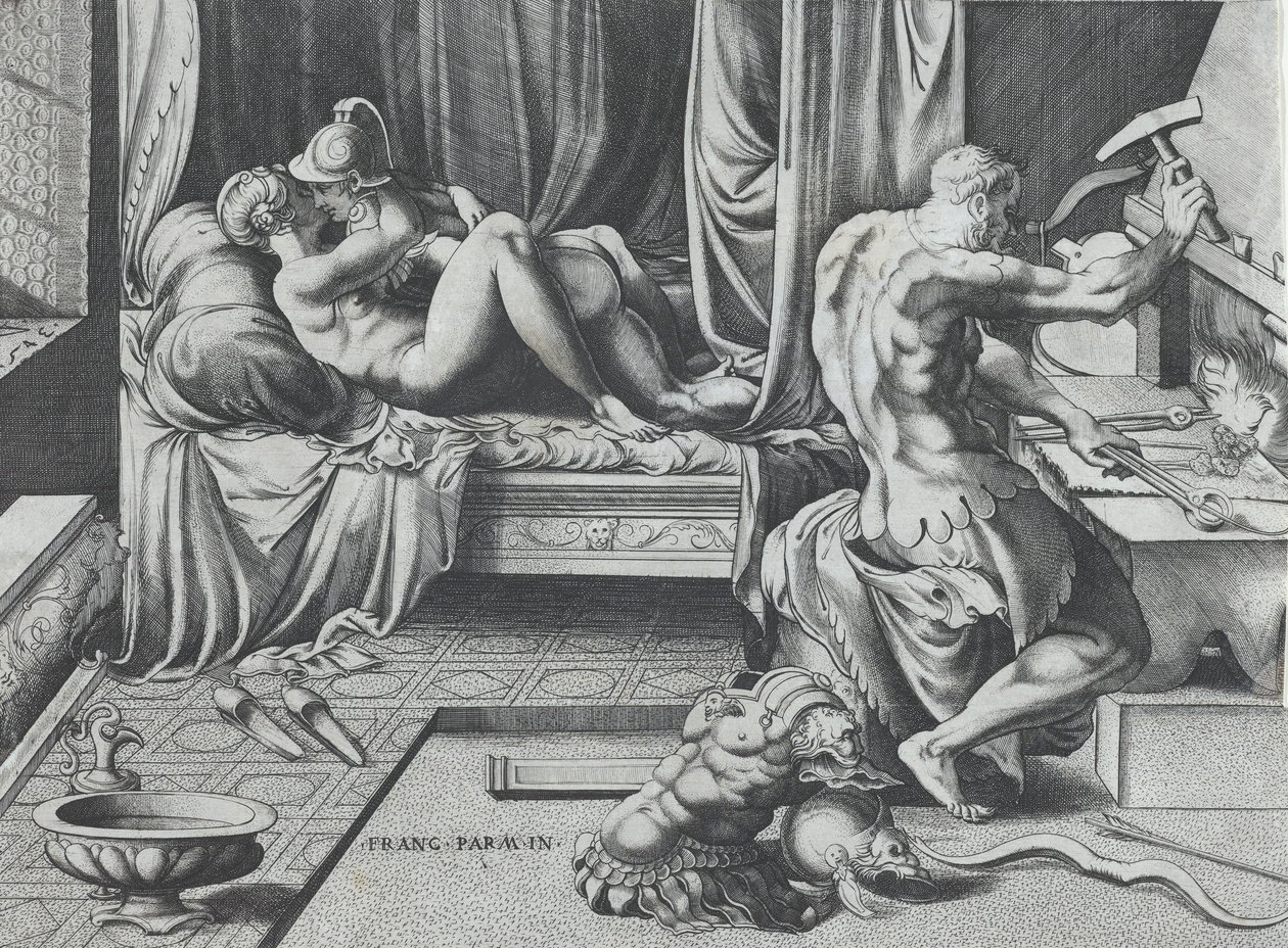 Wenus i Mars Obejmujące jako Wulkan działa w jego kuźni, 1543. autorstwa Enea Vico