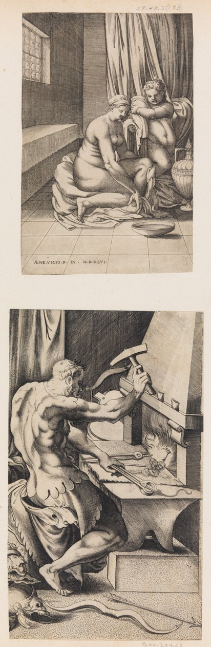 Wenus w toalecie i Wulkan pracujący w jego kuźni, ca. 1546. autorstwa Enea Vico
