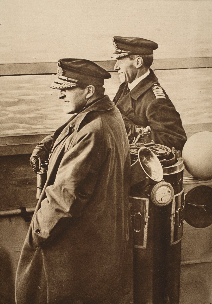 Admirał Beatty, z kapitanem flagowym Chatfieldem, obserwujący kapitulację niemieckiej floty, 1918 (zdjęcie w sepii) autorstwa English Photographer