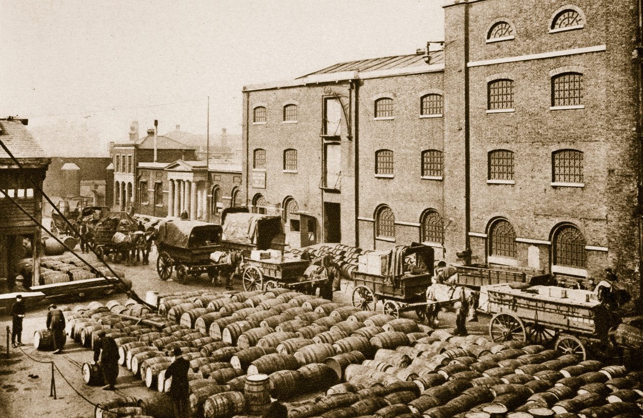 Beczki melasy w West India Docks (zdjęcie w sepii) autorstwa English Photographer