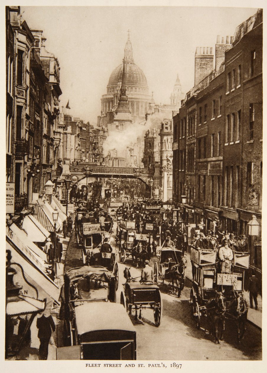 Fleet Street i St. Pauls, 1897, fotografia z The Times (zdjęcie w sepii) autorstwa English Photographer