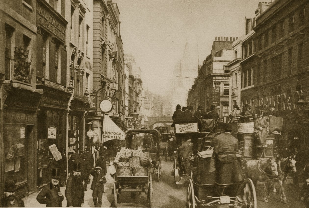 Fleet Street w 1880 roku (zdjęcie w sepii) autorstwa English Photographer
