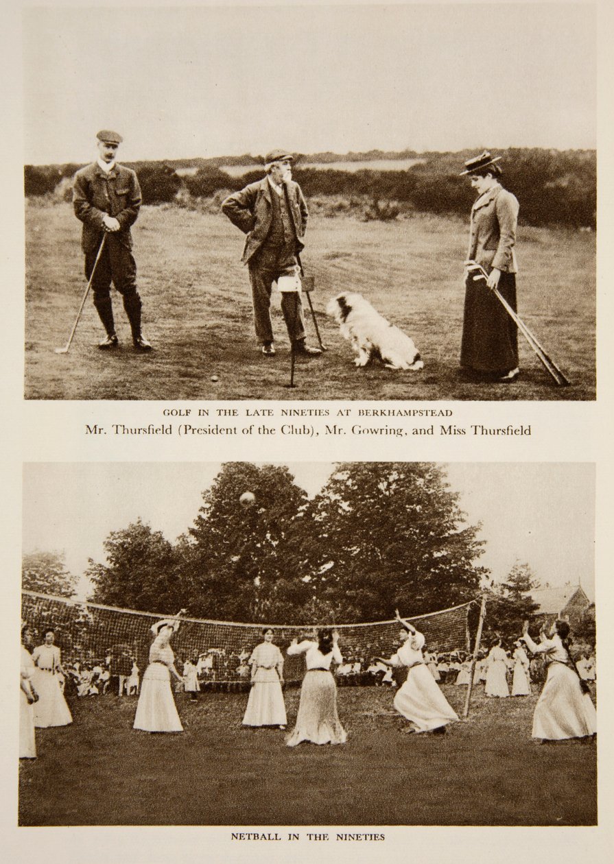 Golf w późnych latach 90. w Berkhampstead i Netball w latach 90., fotografie z The Times z lat 90. (zdjęcie w sepii) autorstwa English Photographer