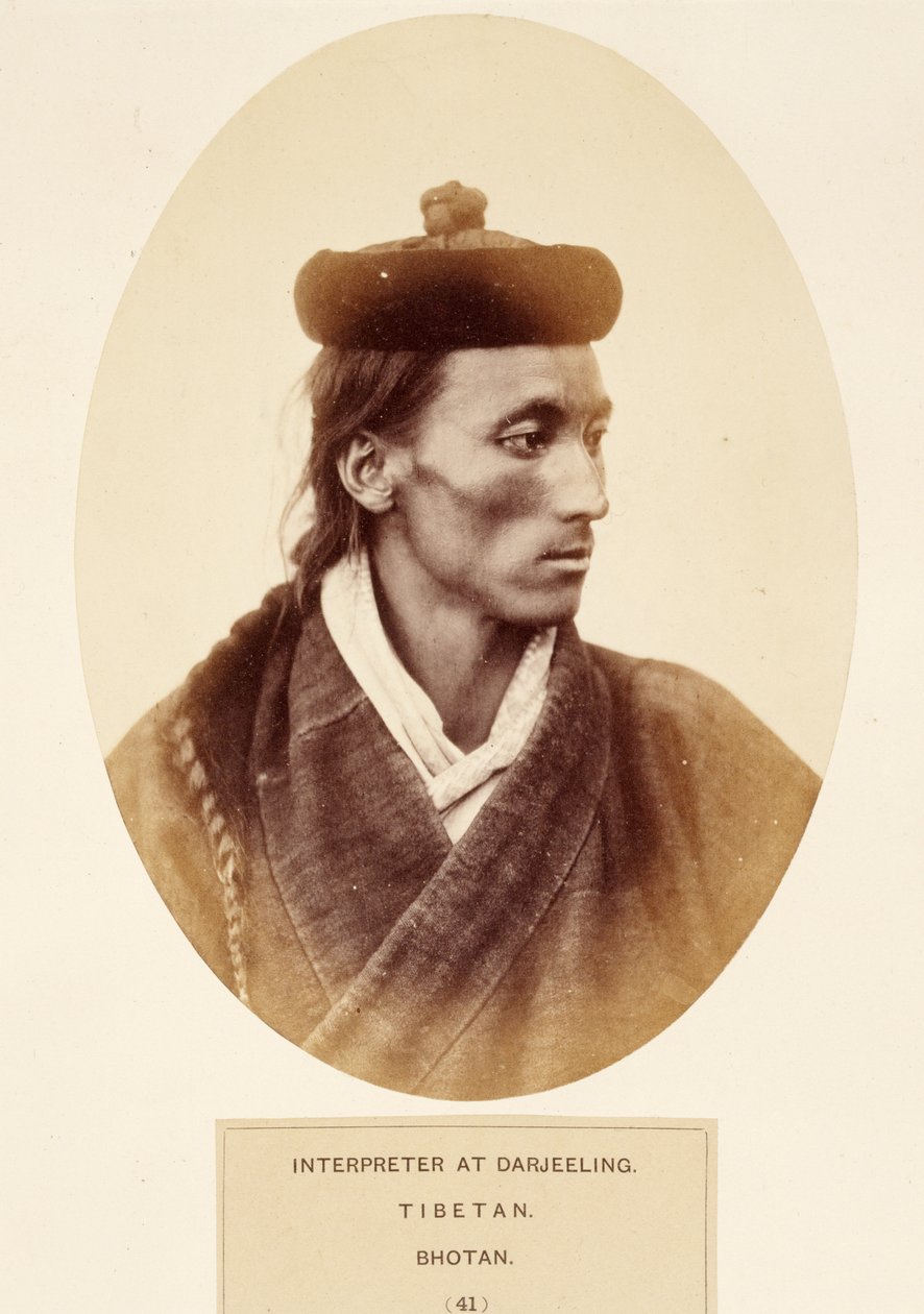 Tłumacz w Darjeeling, tybetański, Bhotan, z The People of India, J. Forbes Watson, opublikowany 1868 (druk albumowy) autorstwa English Photographer