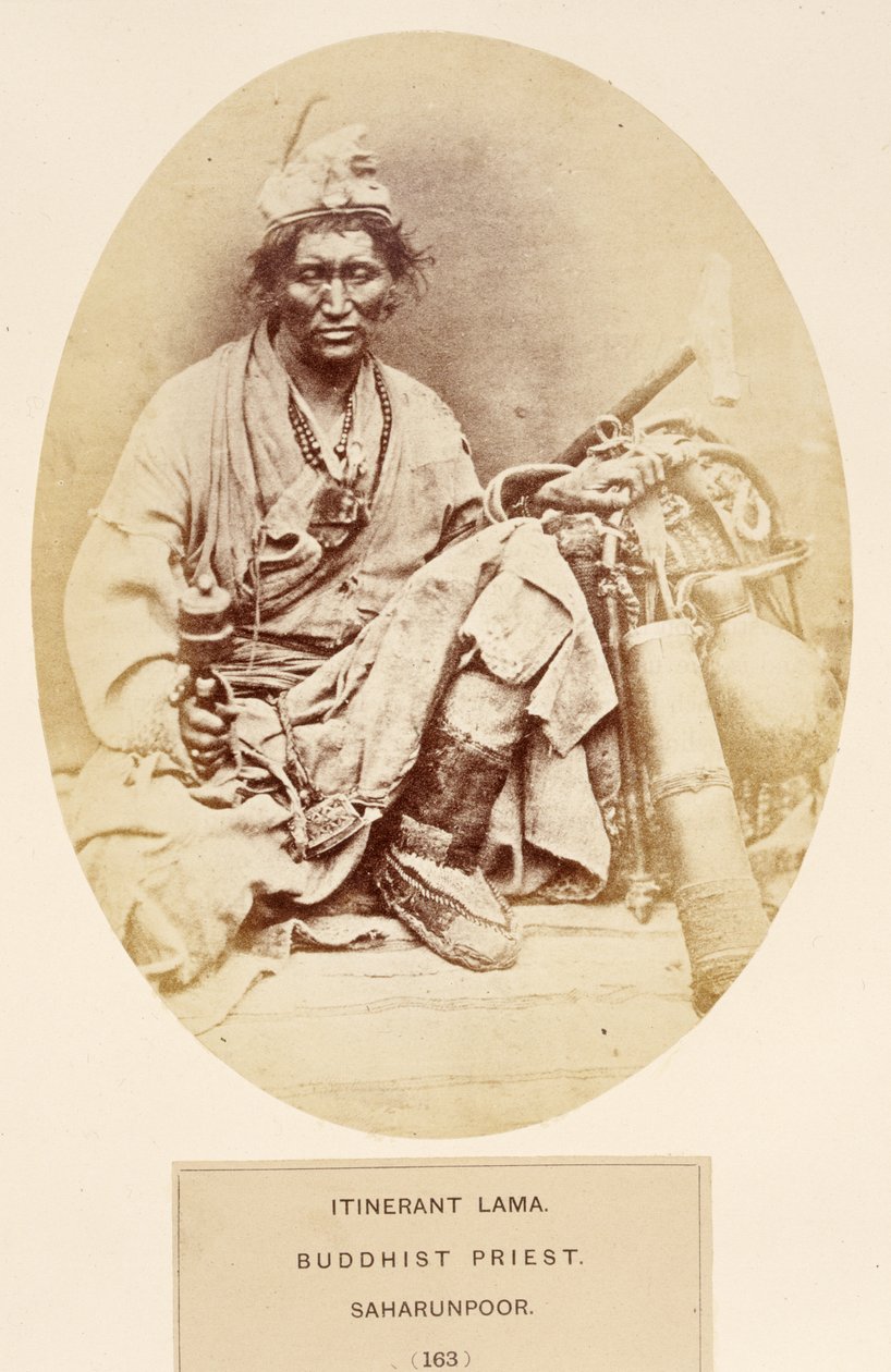 Wędrowny Lama, buddyjski ksiądz, Saharunpoor, z The People of India, J. Forbes Watson, opublikowany 1868 (druk albumowy) autorstwa English Photographer
