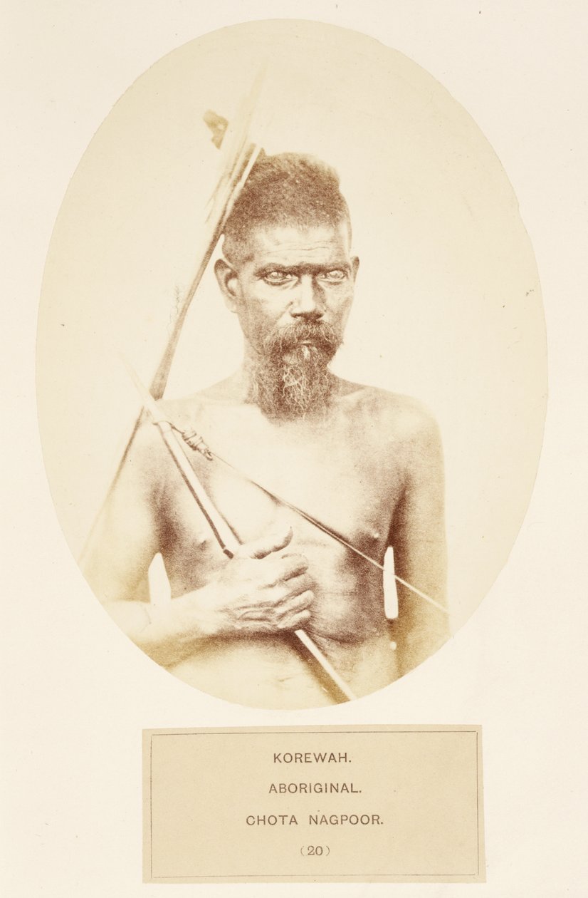 Korewah, Aborygen, Chota Nagpoor, z The People of India, J. Forbes Watson, opublikowane 1868 (druk albumowy) autorstwa English Photographer
