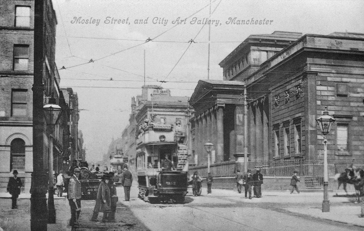 Mosley Street i Miejska Galeria Sztuki, Manchester, ok. 1910 r. autorstwa English Photographer
