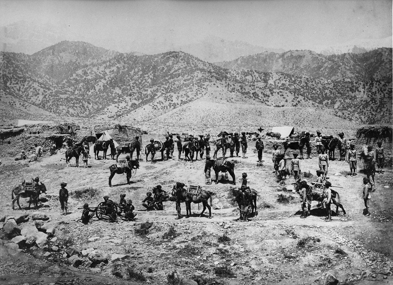 Bateria górska, Pendżabskie Siły Pogranicza w Dolinie Kuram, 1878-80 autorstwa English Photographer