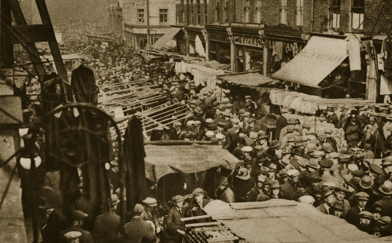 Targ Petticoat Lane na Middlesex Street (zdjęcie w sepii) autorstwa English Photographer
