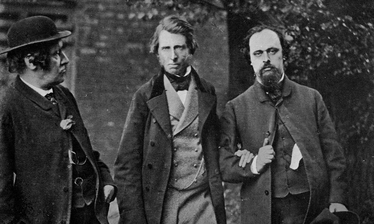 Portret Williama Bella Scotta, Johna Ruskina i Dantego Gabriela Rossettiego, 1864 autorstwa English Photographer