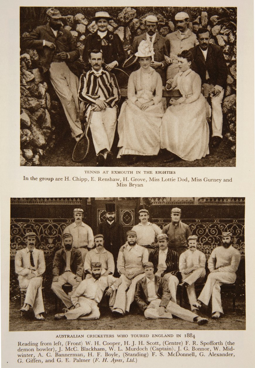 Tenis w Exmouth w latach 80-tych i australijska drużyna krykieta, która odwiedziła Anglię w 1884 roku, zdjęcia z The Times (fotograwiura) autorstwa English Photographer