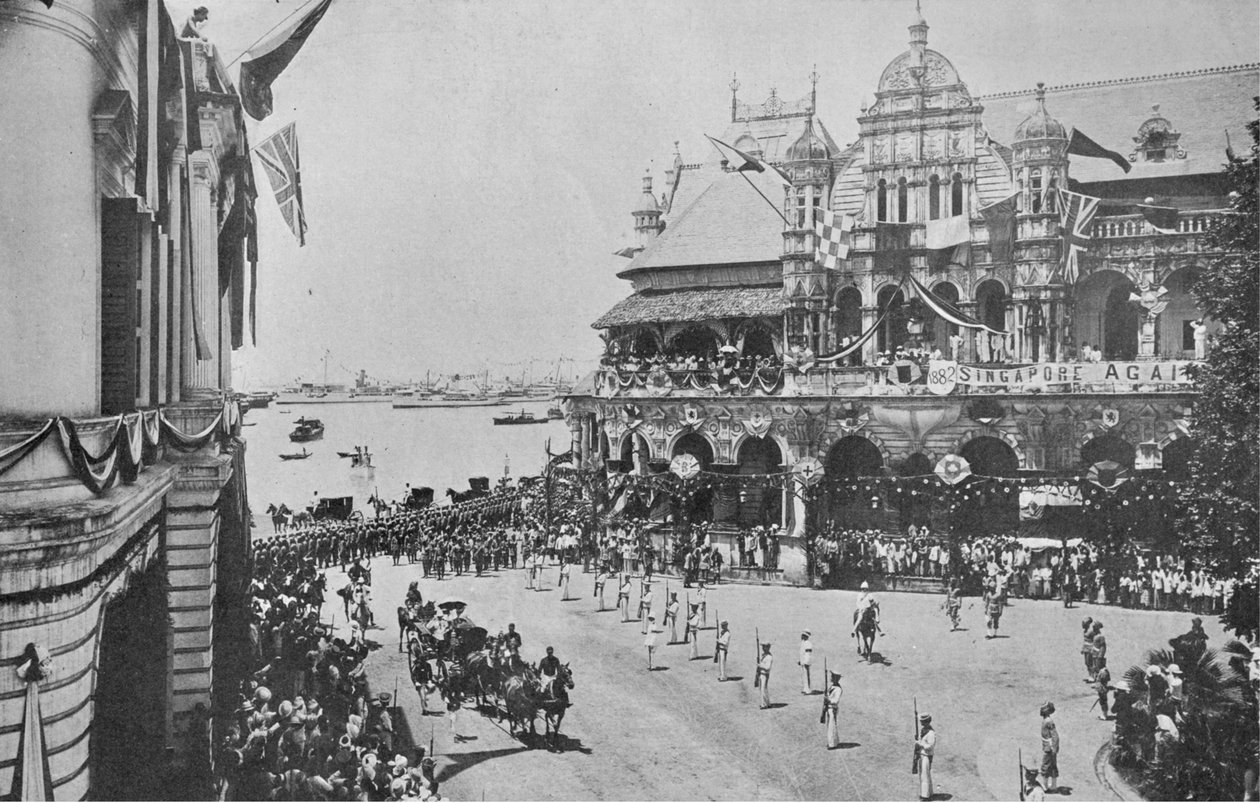 Przybycie księcia i księżnej Kornwalii i Yorku do Singapuru, ilustracja z Króla, 25 maja 1901 autorstwa English Photographer