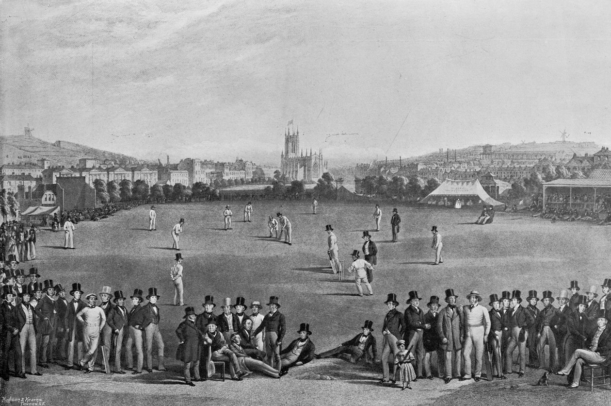 Mecz krykieta pomiędzy Sussex i Kent w Brighton, z druku pierwotnie opublikowanego w 1849, z Famous Cricketers and Cricket Grounds, opublikowanego przez Hudson and Kearns, 1895 autorstwa English Photographer