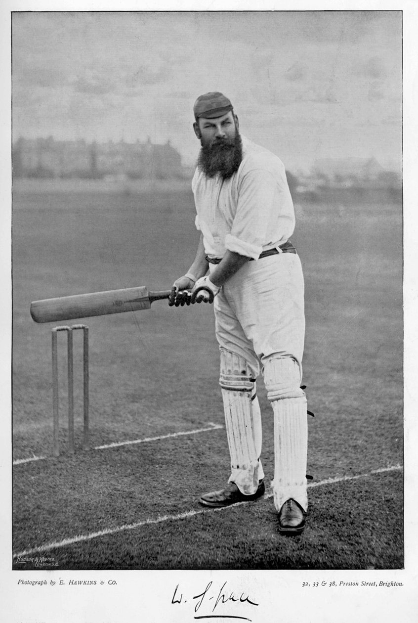 W.G. Grace, z Famous Cricketers and Cricket Grounds, opublikowane przez Hudson and Kearns, 1895 autorstwa English Photographer