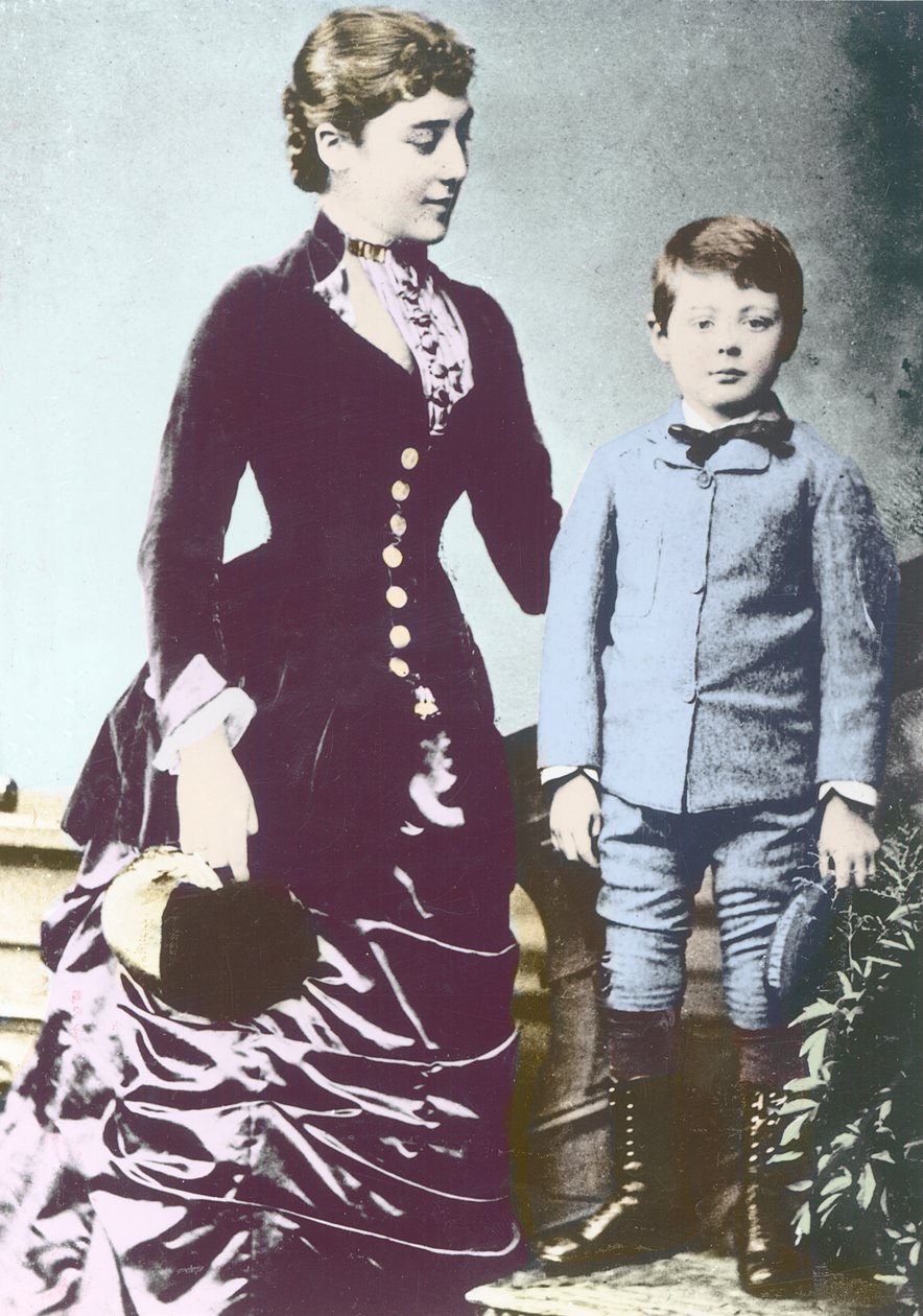 Winston Churchill z matką, lady Randolph Churchill autorstwa English Photographer