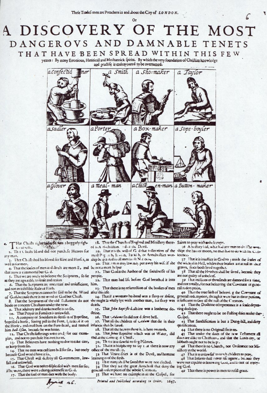 Odkrycie najniebezpieczniejszych i najbardziej szkodliwych dogmatów, które zostały rozpowszechnione w tej garstce", opublikowane w 1647 r. autorstwa English School