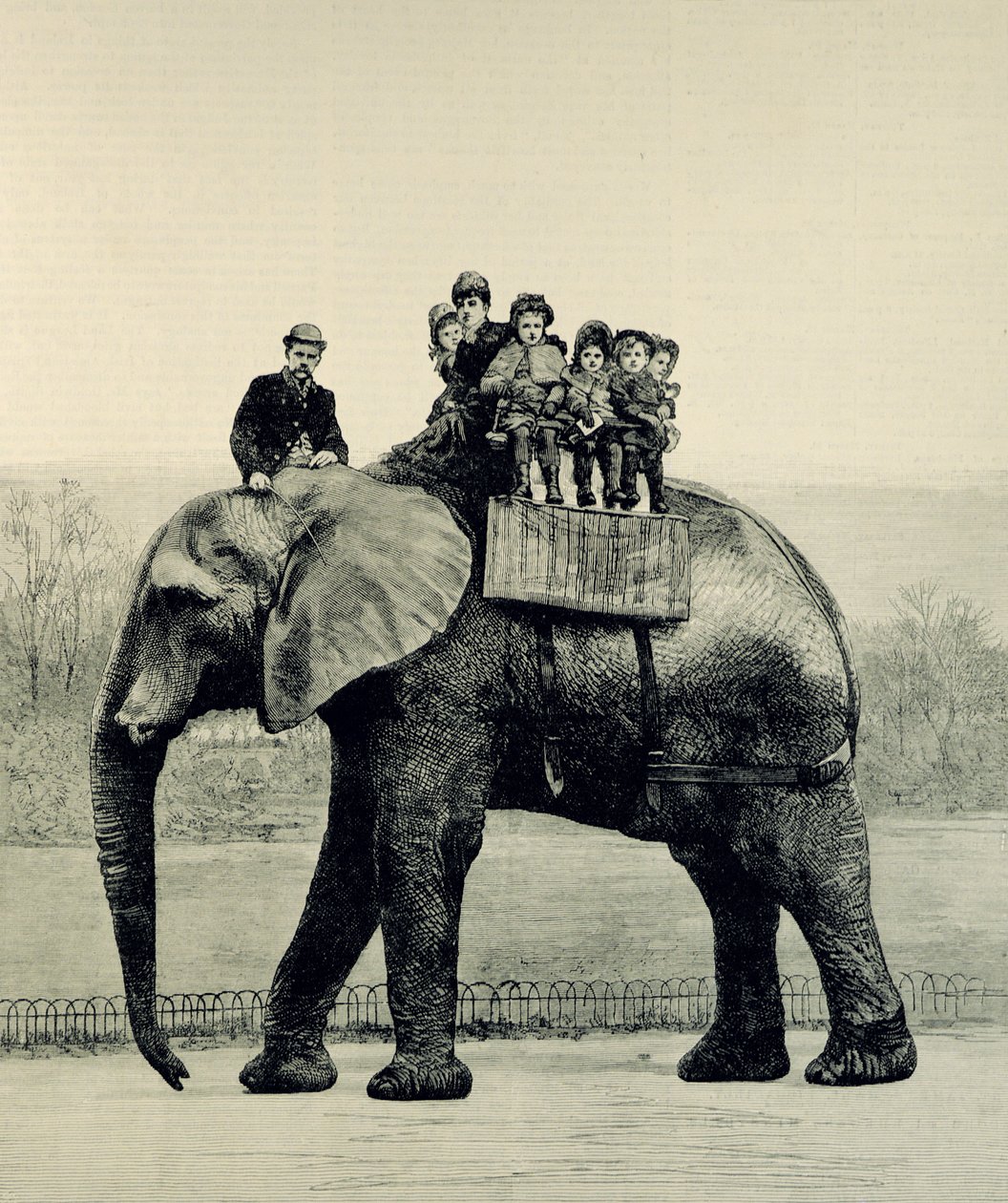 Pożegnalna przejażdżka na Jumbo, z „The Illustrated London News”, 18 marca 1882 r. autorstwa English School