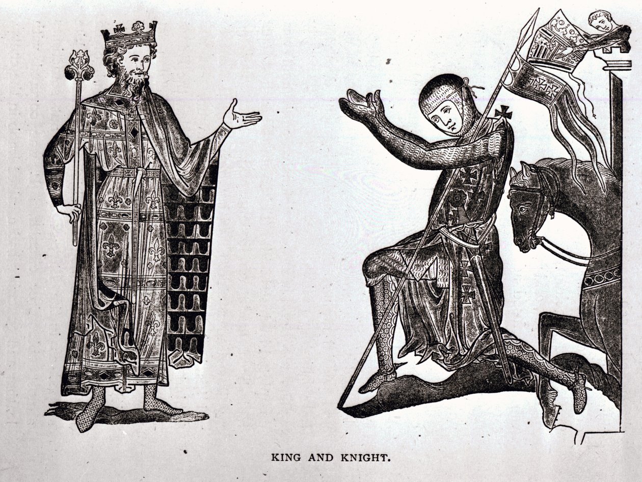 A King and a Knight, ilustracja z "The Crusades: the story of the Latin Kingdom of Jerusalem" T.A. Archer, pub. London, 1894 autorstwa English School