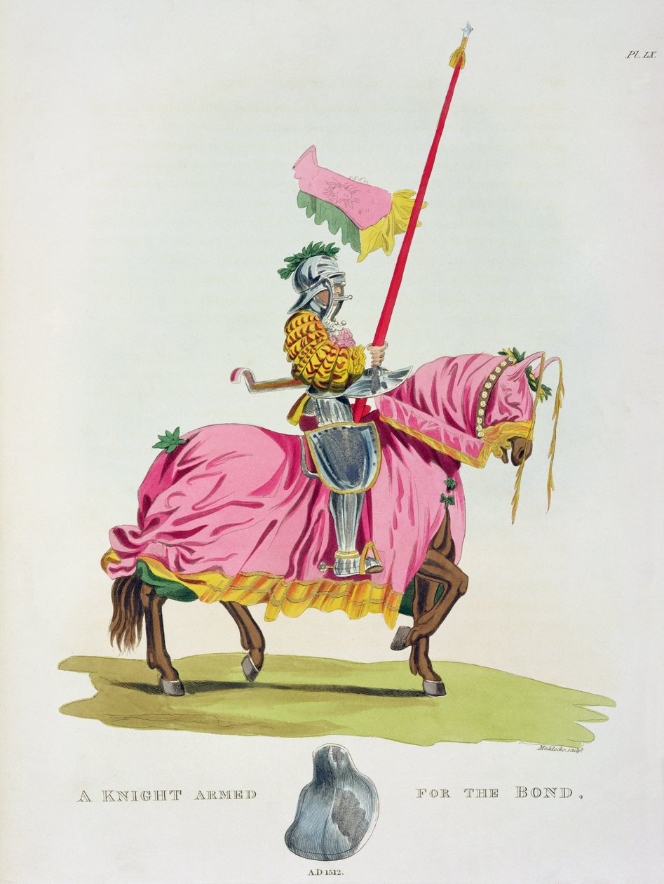Rycerz uzbrojony dla więzi, 1512, ryty przez W. Maddocksa, z „Ancient Armour” Samuela Rusha Meyricka, 1824 autorstwa English School