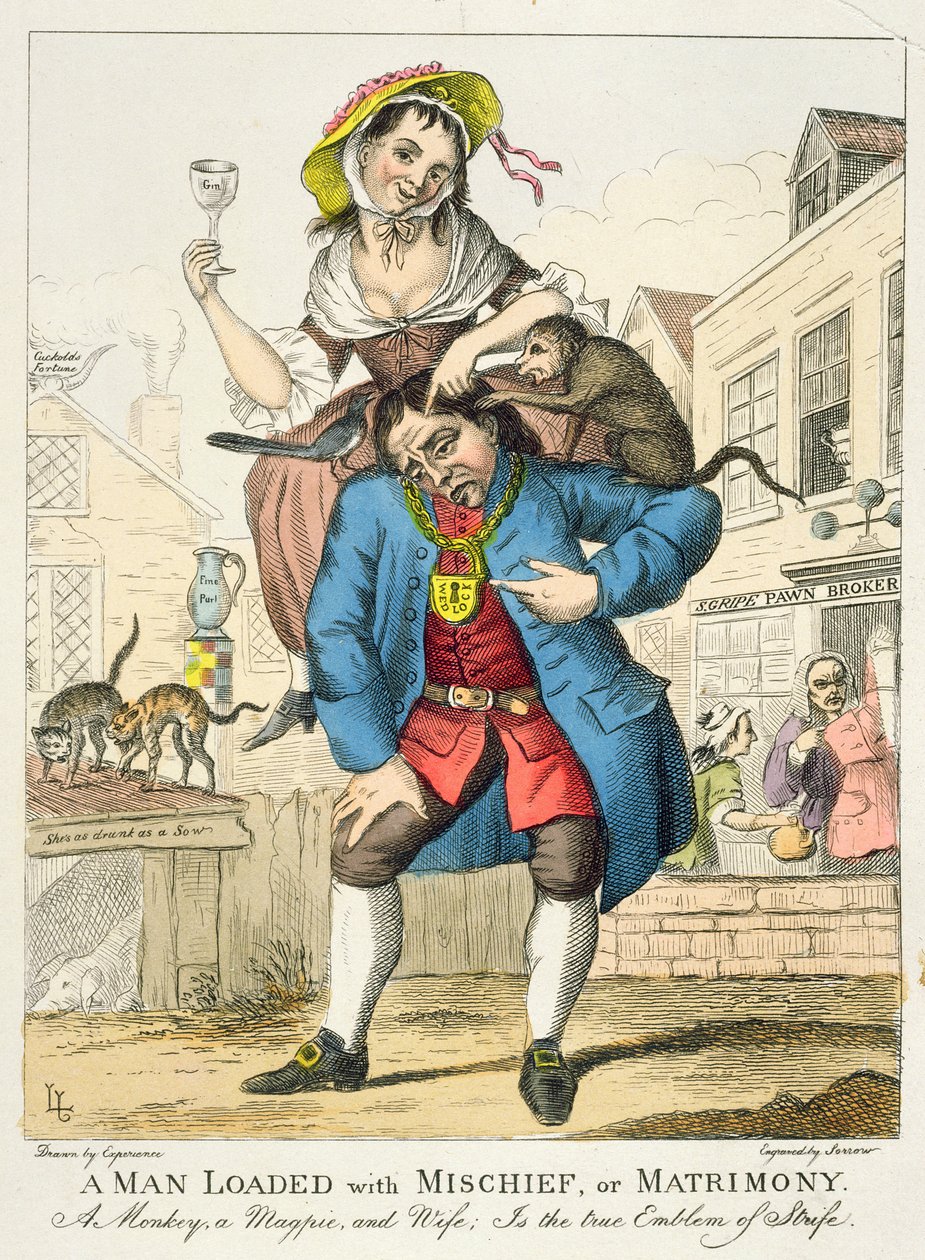 Człowiek naładowany złem, czyli małżeństwo, ok. 1766 (akwaforta barwna) autorstwa English School