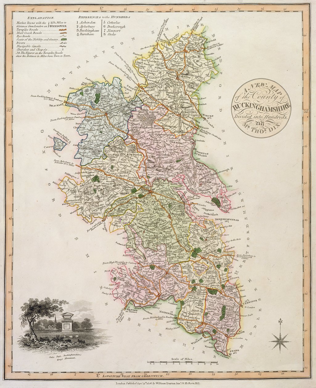 Nowa mapa hrabstwa Buckinghamshire, 1816 r autorstwa English School