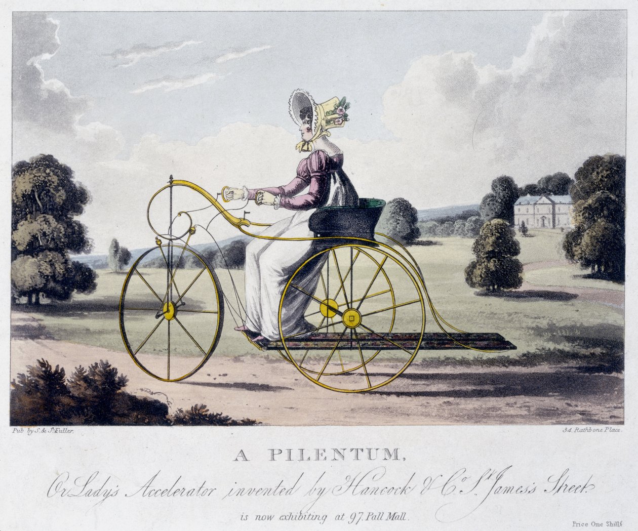 Akcelerator Pilentum lub Ladys wynaleziony przez Hancock & Co, St. Jamess Street, ok. 1820 (kolorowa akwatinta) autorstwa English School