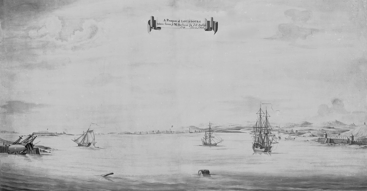 Perspektywa Louisbourg zaczerpnięta z portu NE, 1749 autorstwa English School
