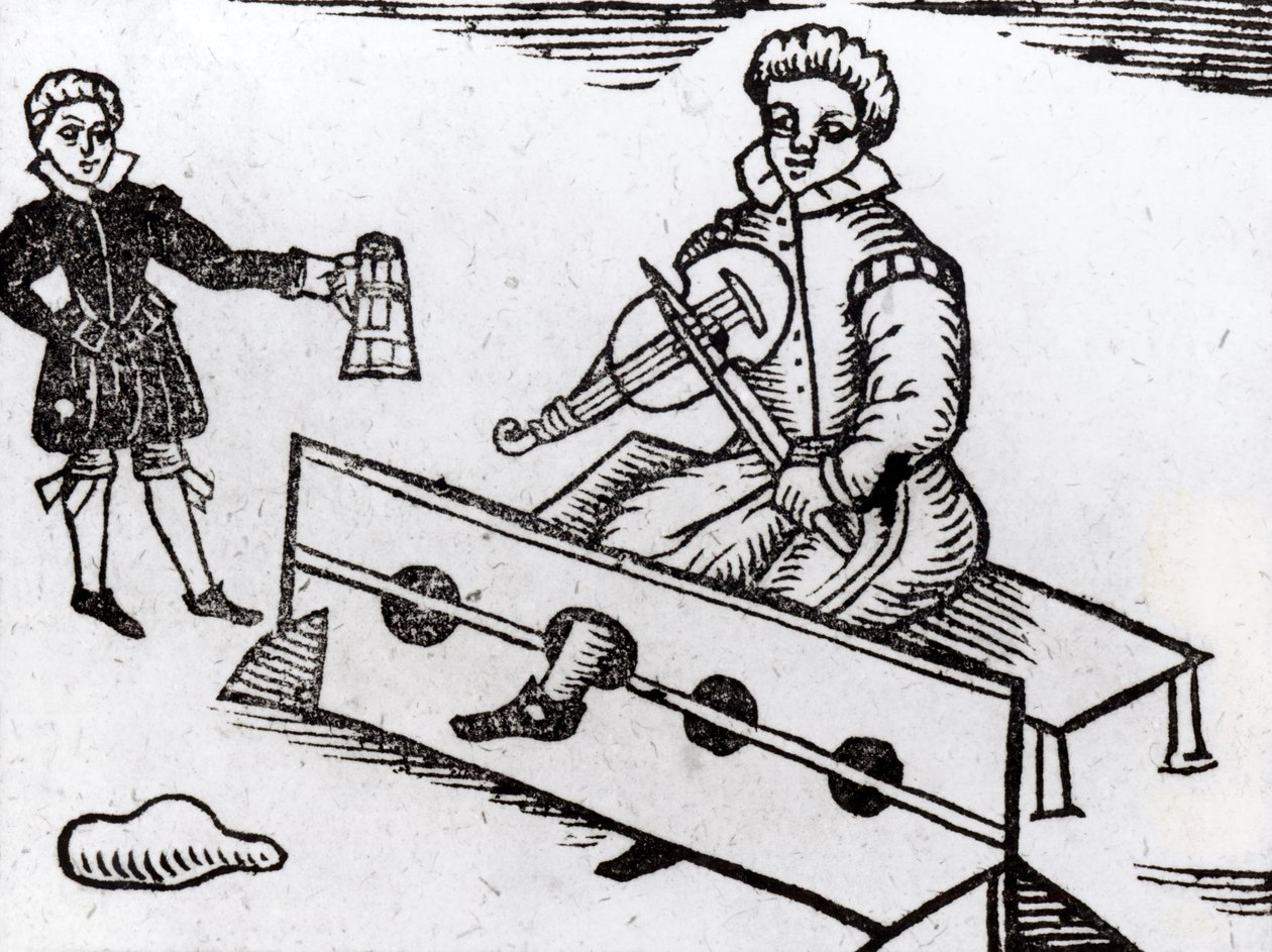 Porywacz torebek w dybach, ilustracja z elżbietańskiej ballady autorstwa English School