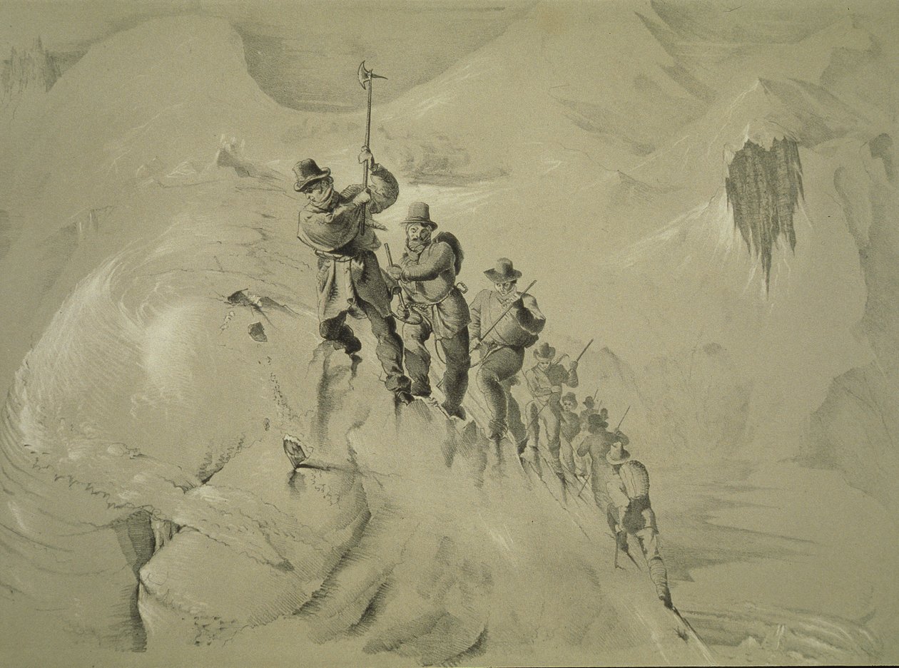 Stroma wspinaczka z dziesięciu scen z ostatniego wejścia na Mont Blanc, w tym pięć widoków ze szczytu, autorstwa J.D.H. Browne, opublikowany 1853 autorstwa English School