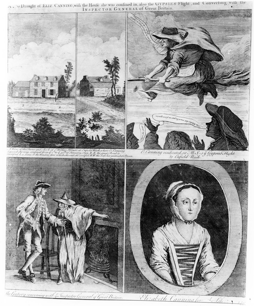 „Prawdziwy szkic Eliz Canning”, satyryczny nadruk na temat historii Elizabeth Canning, 1753 autorstwa English School