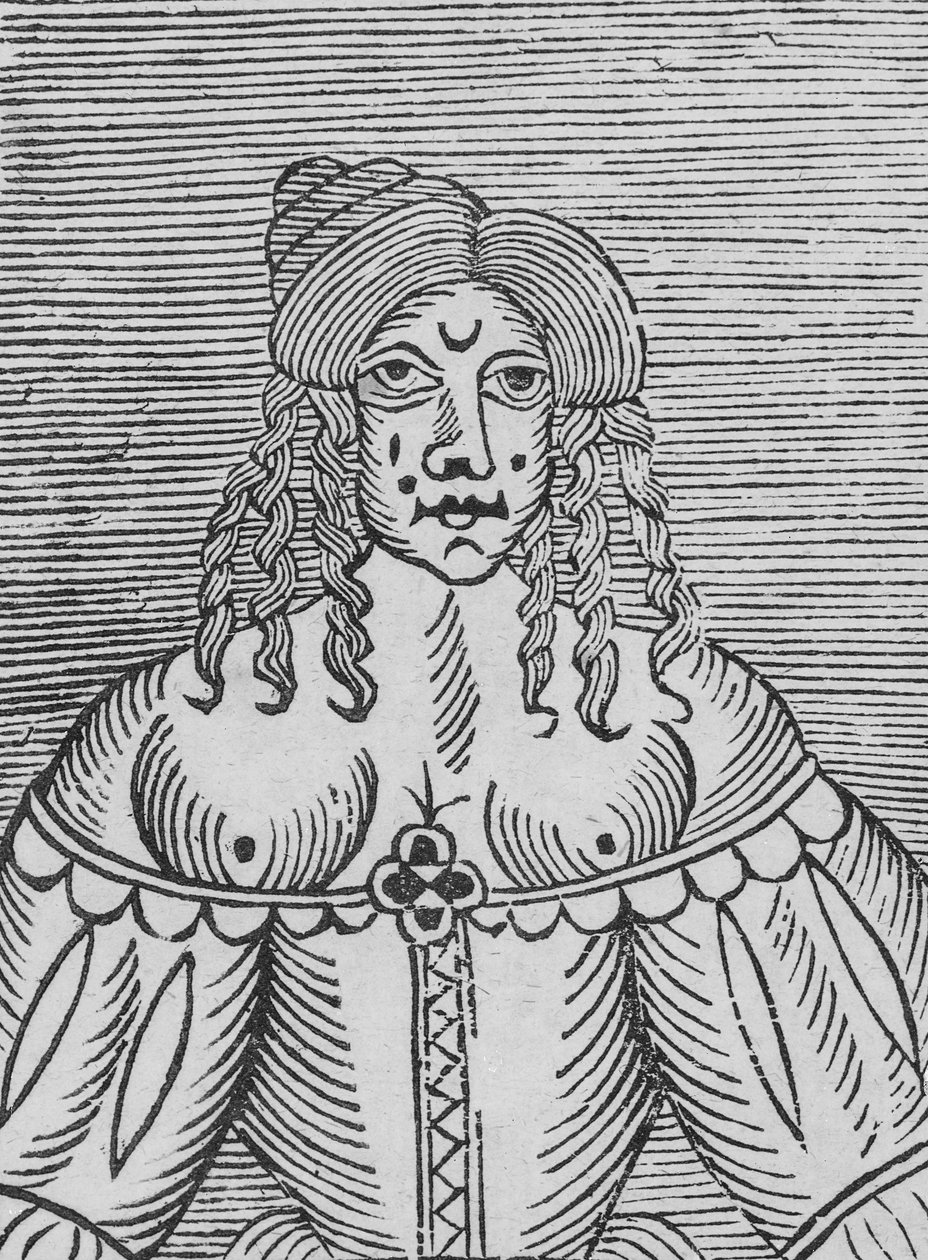Dama Tudorów z obnażonymi piersiami, ilustracja z „Księgi Ballad z Roxburghe” autorstwa English School