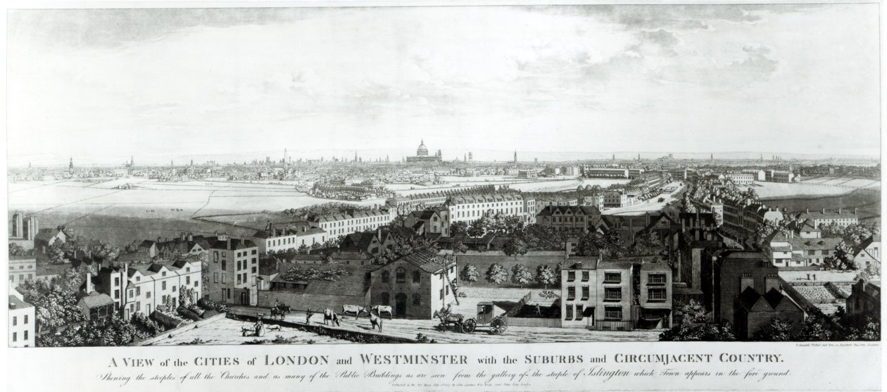 Widok na miasta Londynu i Westminster z przedmieściami i okolicą, 1789 autorstwa English School